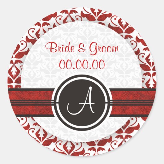 Élégant Monogramme Damask Enregistrer Les Stickers (Devant)