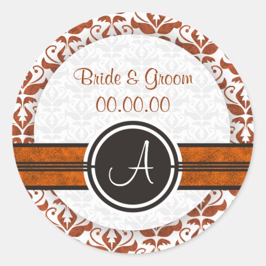 Élégant Monogramme Damask Enregistrer Les Stickers (Devant)