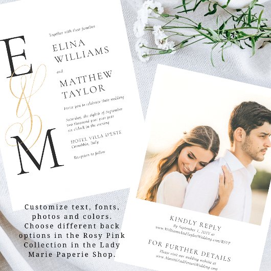 Elegant Monogramme de mariage Invitation avec RSVP