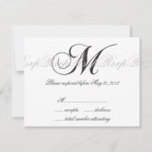 Élégant Monogramme de mariage M Cartes RSVP Noir (Dos)