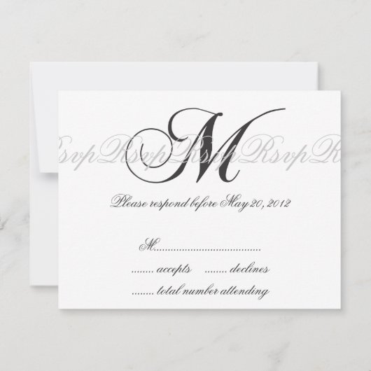 Élégant Monogramme de mariage M Cartes RSVP Noir (Dos)