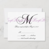 Élégant Monogramme de mariage M RSVP Cartes pourpr (Dos)