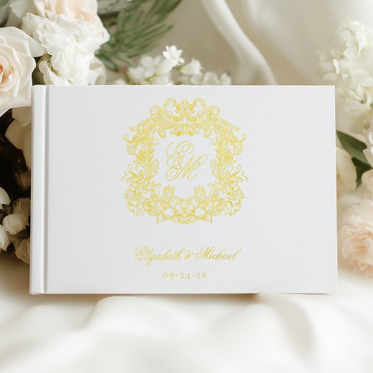 Élégant Monogramme de mariage Vintage Crest Gold