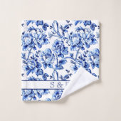 Élégant Monogramme de toile florale bleu et blanc (Gant de toilette)