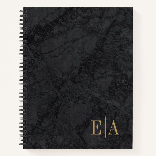 Élégant Monogramme d'or noir Carnet initial (Devant)