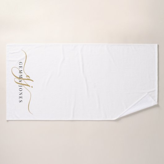 Élégant Monogramme d'or noir élégant Nom du script (Serviette de bain)