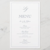 Élégant Monogramme Dusty Blue Script Menu Mariage (Devant)