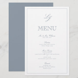 Élégant Monogramme Dusty Blue Script Menu Mariage