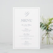 Élégant Monogramme Dusty Blue Script Menu Mariage (Debout devant)