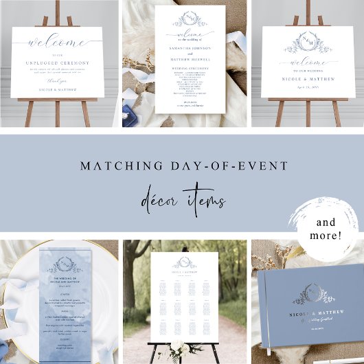 Élégant Monogramme Dusty Blue Wedding Programme