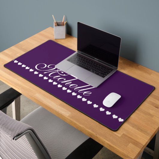 Élégant Monogramme Eggplant Purple et Coeurs Blanc (Bureau 2)