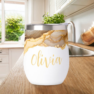 Élégant Monogramme en marbre doré Nom personnalisé