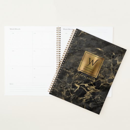 Élégant Monogramme en marbre noir 2024 (Devant avec enveloppe)