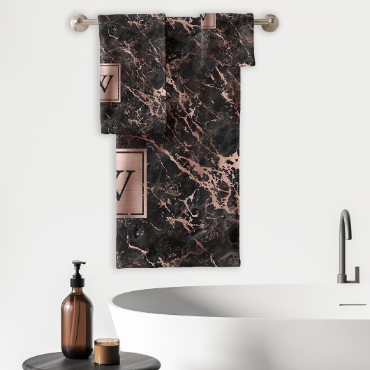 Élégant Monogramme en Marbre Noir et Or Rose