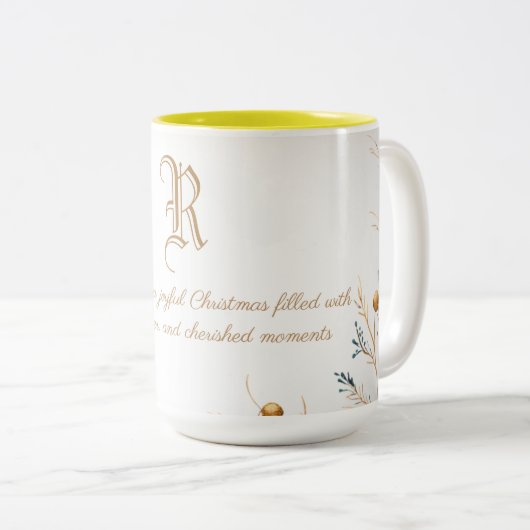 Élégant Monogramme Famille Mug de Noël avec messag (Devant droit)