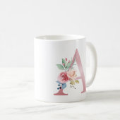 Élégant Monogramme Floral A Mug (Devant droit)