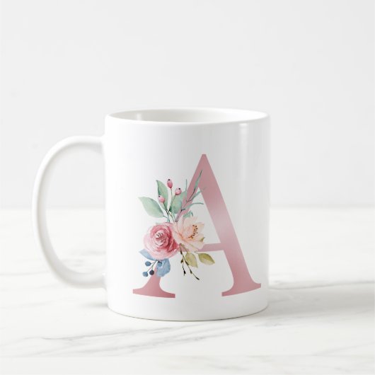 Élégant Monogramme Floral A Mug (Gauche)