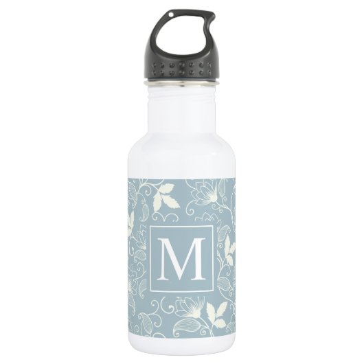 Élégant monogramme Floral| Bouteille d'eau (Devant)
