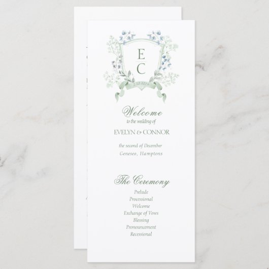 Élégant Monogramme Floral Crest Wedding Programme (Devant / Derrière)