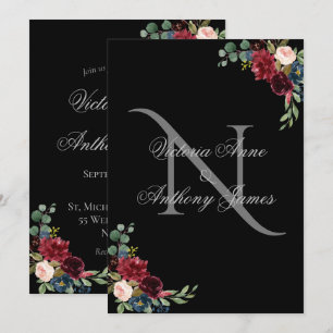Élégant Monogramme Floral Faire-part de mariage no