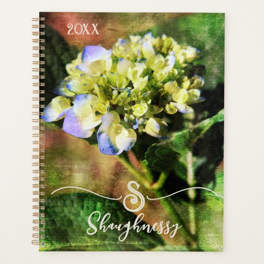 Élégant Monogramme Floral Hydrangea Planner (Devant)