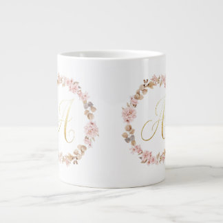 Élégant Monogramme Floral Lettre A Mug en Céramiqu