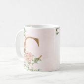 Élégant Monogramme Floral Rose C Café Mug (Devant gauche)