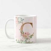 Élégant Monogramme Floral Rose C Café Mug (Gauche)