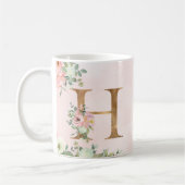 Élégant Monogramme Floral Rose H Café Mug (Gauche)