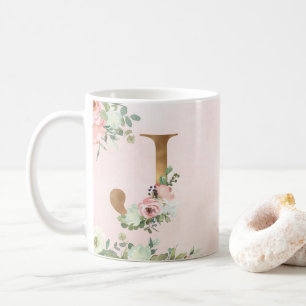 Élégant Monogramme Floral Rose J Café Mug