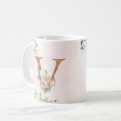 Élégant Monogramme Floral Rose V Mug Café (Devant gauche)