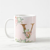 Élégant Monogramme Floral Rose V Mug Café (Gauche)