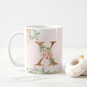 Élégant Monogramme Floral rose X Mug de café