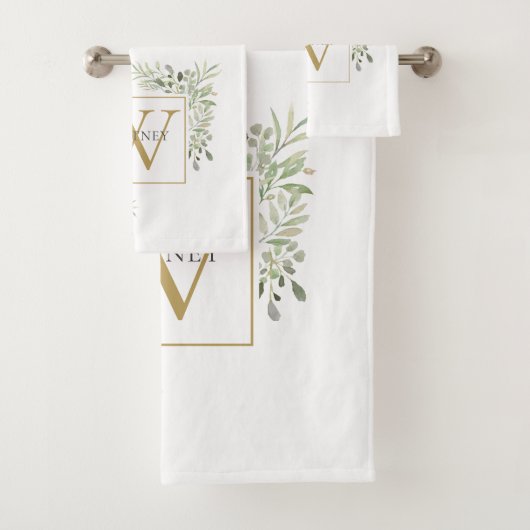 Élégant monogramme floral verdure en or (En situation)