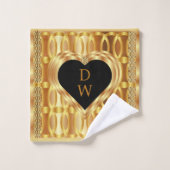 Élégant Monogramme Gold Heart Géométrique (Gant de toilette)