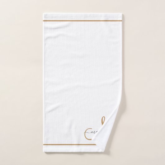 Élégant Monogramme Gold Nom de script Blanc (Serviette à main)