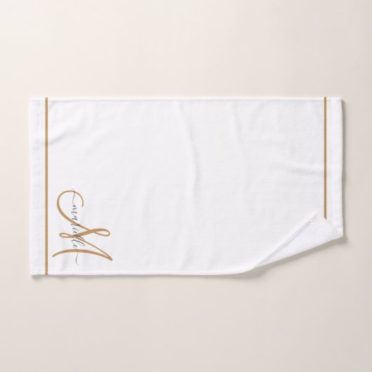 Élégant Monogramme Gold Nom de script Blanc (Serviette à main)