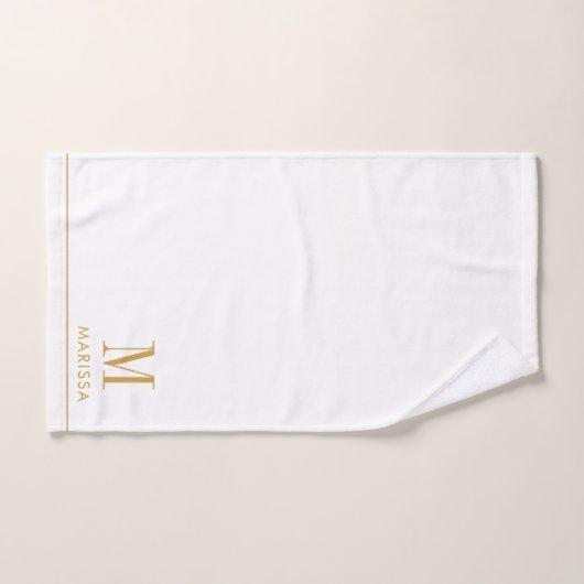 Élégant Monogramme Gold Nom de script Blanc (Serviette à main)