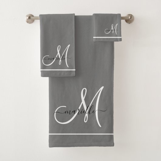 Élégant Monogramme gris blanc Nom du script (En situation)