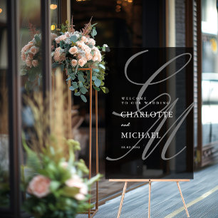 Élégant, Monogramme, Gris, Transparent, Mariage