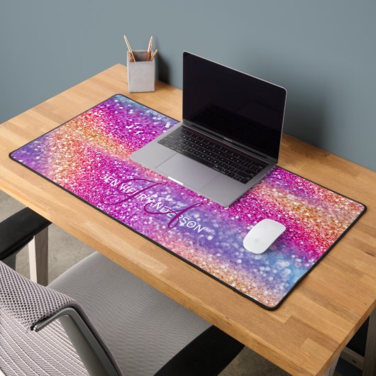 Élégant Monogramme initial Colorful Glit Desk Mat (Bureau 2)
