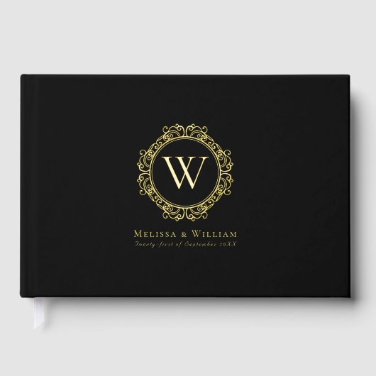 Élégant Monogramme initial Gold Foil Noir Mariage (Recto)