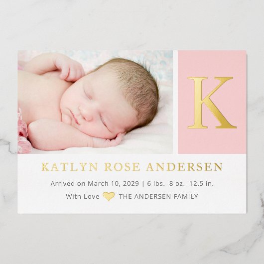 Élégant monogramme initial Photo bébé Faire-part (Recto)