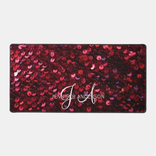 Élégant Monogramme initial Red Sequins Desk Mat (Recto)