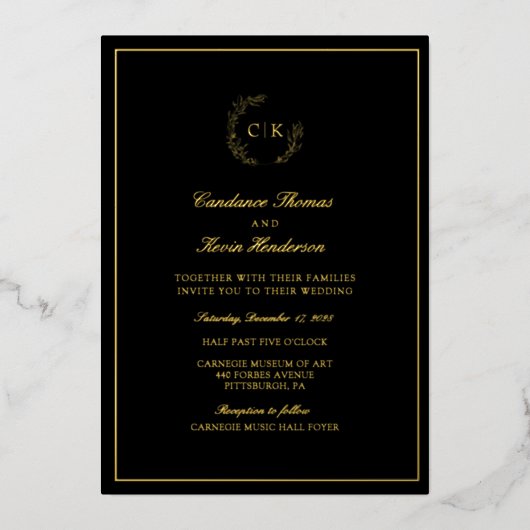 Élégant Monogramme Mariage Foil Invitation (Recto)
