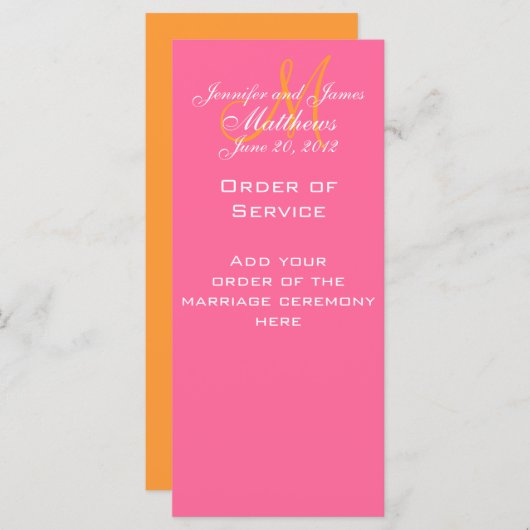 Élégant Monogramme Mariage programmes d'église ros (Devant / Derrière)