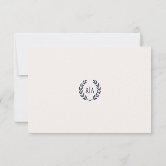 Elégant Monogramme Mariage RSVP Carte Marine Crème (Dos)