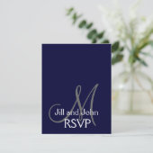 Elégant Monogramme Mariage RSVP Carte Marine Grey (Debout devant)