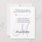 Elégant Monogramme Mariage RSVP Carte Marine Grey (Dos)