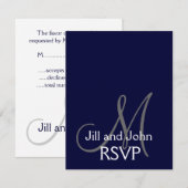 Elégant Monogramme Mariage RSVP Carte Marine Grey (Devant / Derrière)